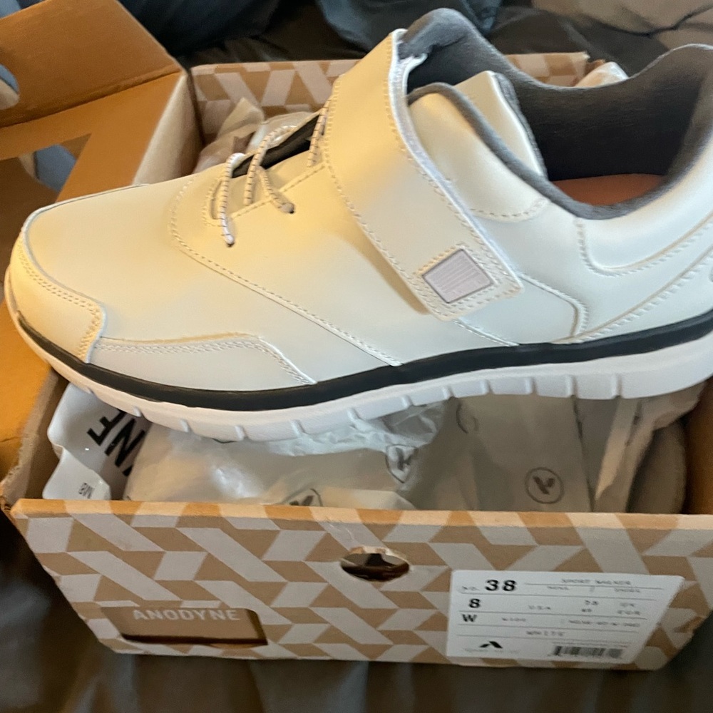White Athletic Shoes with Velcro Strap and Laces - Picture 1 of 4